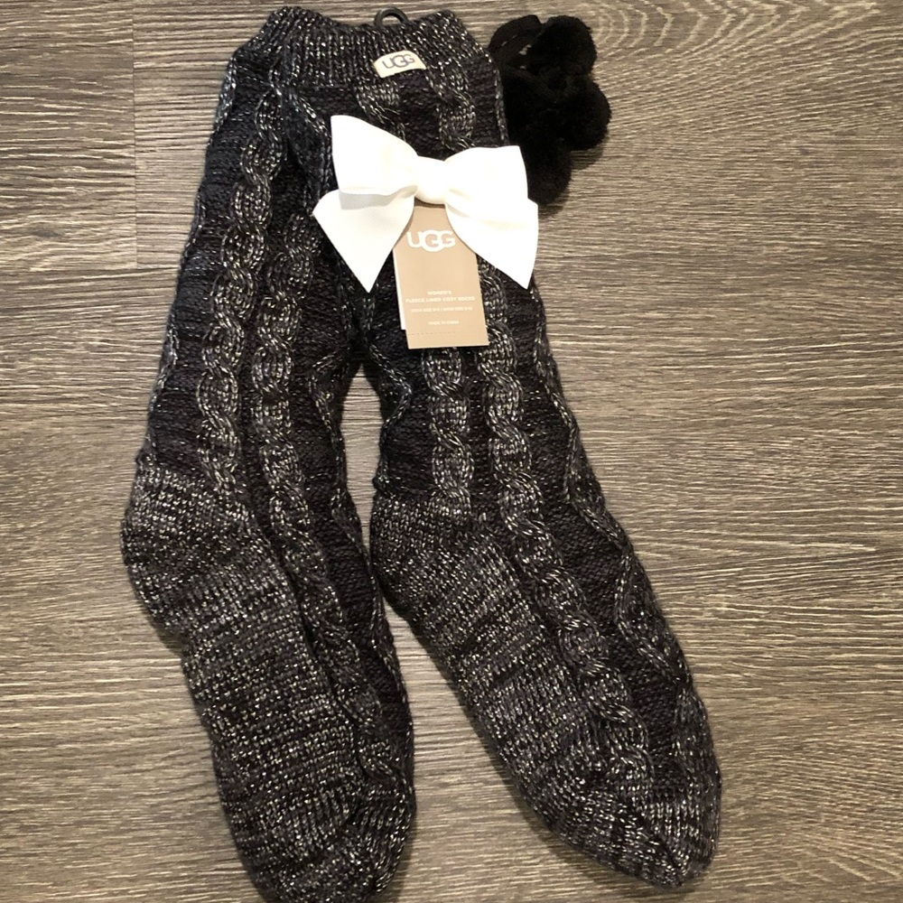 NWT UGG POM POM FLEECE LINED CREW SOCKS